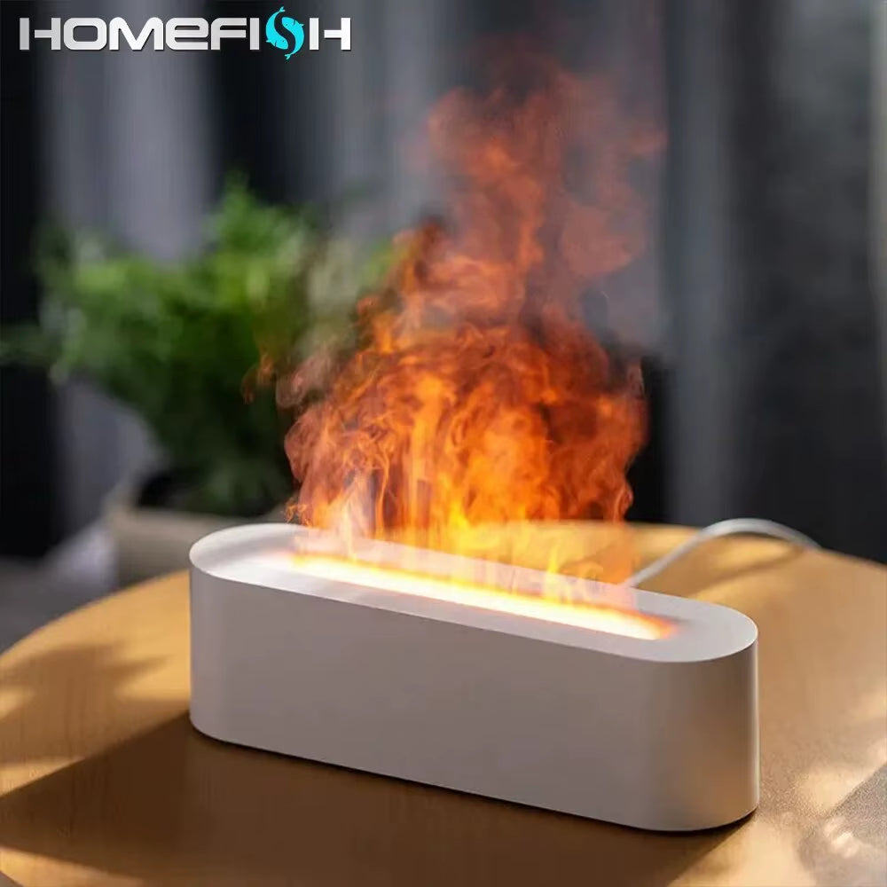 Newest RGB Flame Aroma Diffuser Humidifier USB Desktop Simulation Light Aromatherapy Purifier Air for Bedroom with 7 Colors